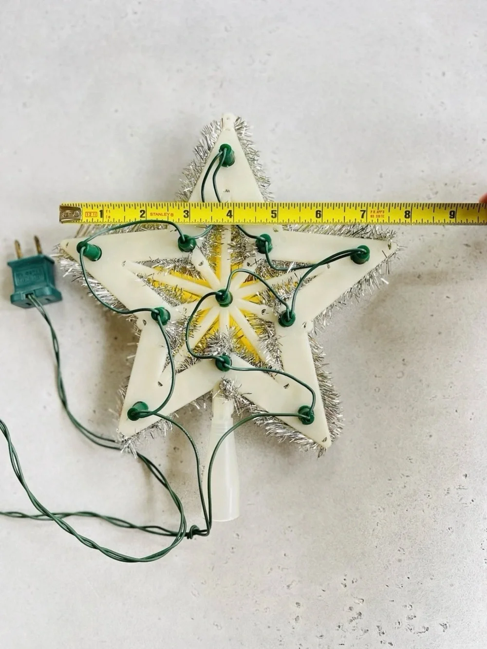 Vintage Liberty Bell Christmas Silver Tinsel Mini Star Tree Topper 11 Light